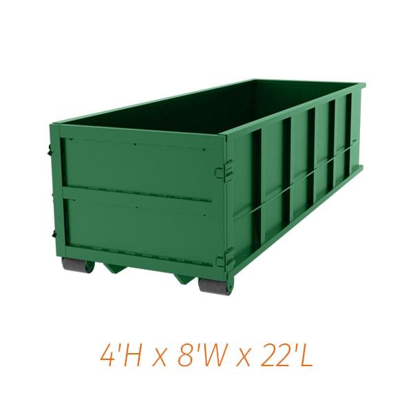 to schedule delivery and pickup of our twenty yard dumpsters, simply give us a call or fill out our online form. we'll work with you to find a convenient date and time